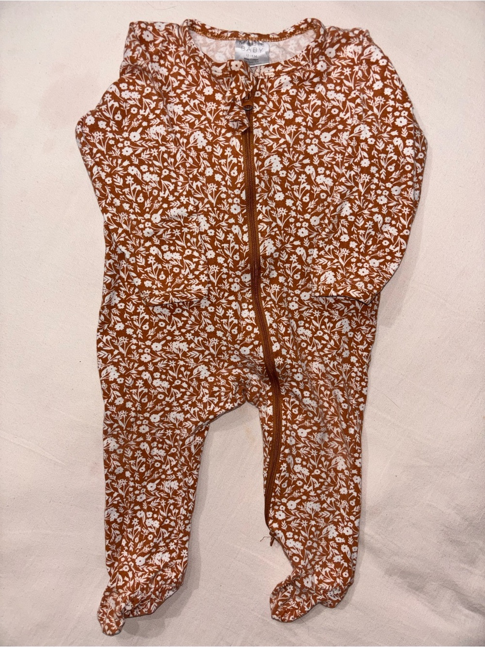 Rust Floral Baby Footed Pajamas - Unbranded